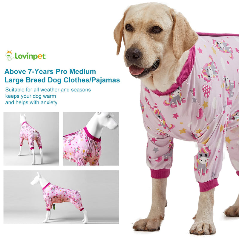 LovinPet Dogs Clothes, Lightweight Stretch Knit, Unicorn Rose Pink Print/Post Surgery Shirt/UV Protection, Pet Anxiety Relief, Wound Care for Large Dog Onesies /2XL XX-Large - PawsPlanet Australia