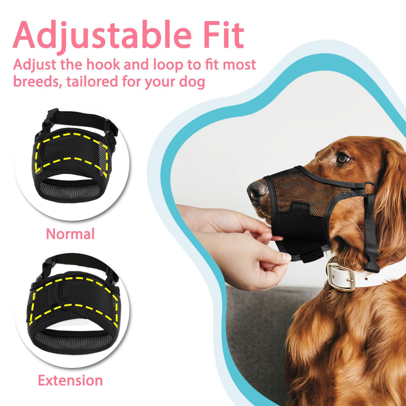 LUCKYPAW Dog Muzzle, Mesh Dog Muzzle for Large Medium Small Dogs, Soft Muzzles for Biting Chewing Fierce Barking, Breathable Muzzle with Adjustable Strap for Training (Black, L(Snout:9.75"-11")) Black L(Snout:9.75"-11") - PawsPlanet Australia