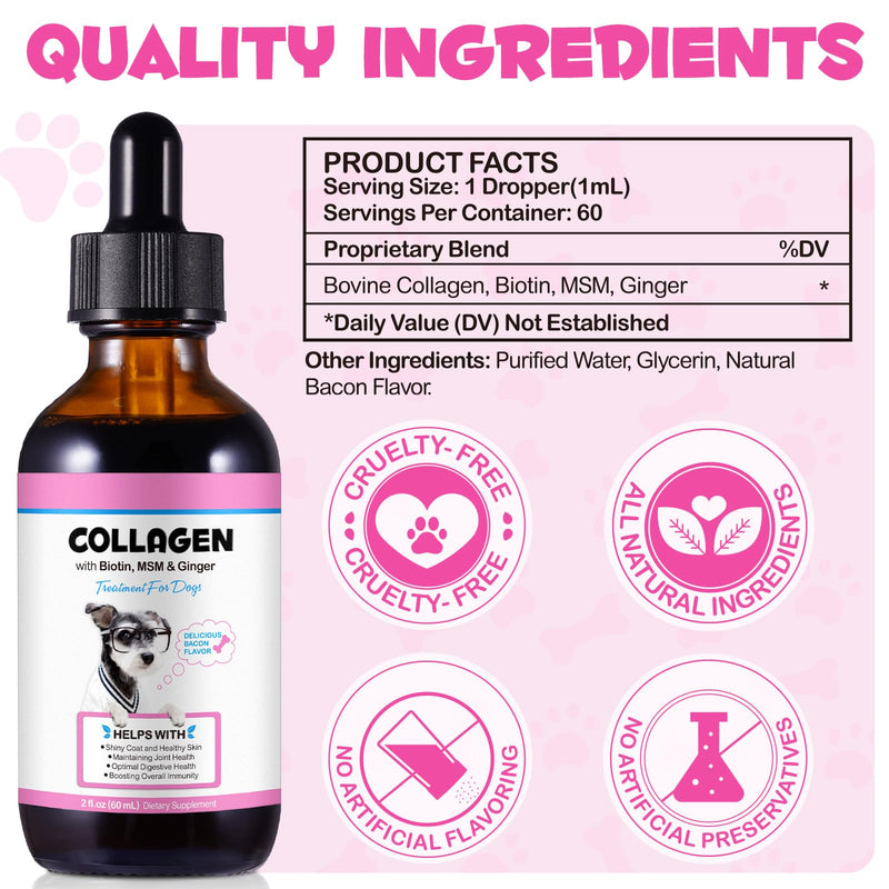 Liquid Collagen for Dogs – Daily Skin, Coat & Joint Support Collagen + | Promotes Mobility, Elasticity & Everyday Vitality | 60 ml Dog Supplement 1PC
