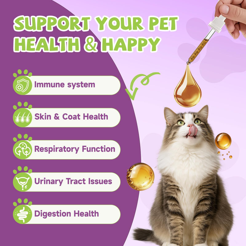 L-Lysine for Cats, L-Lysine Supplement for Cats, Immune Support, Respiratory, & Eye Health with Astragalus, Codonopsis,& Vitamin B Complex, Eases Sneezing, Runny Nose, and Watery Eyes, 2FL oz