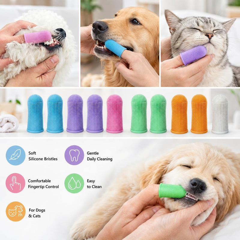 10-piece 360° finger toothbrush set for dogs & cats – soft dog toothbrush for effective teeth cleaning, anti-tartar care without risk of injury, hygienic & safe