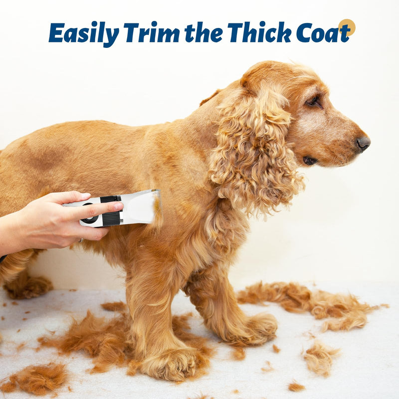 Timiyou Dog Clippers, Dog Grooming Kit Clippers, Rechargeable Cordless Pet Clippers Low Noise Pet Hair Clipper Dog Clippers Professional for Thick Hair with 4 Combs for Dogs Cats Horses, White