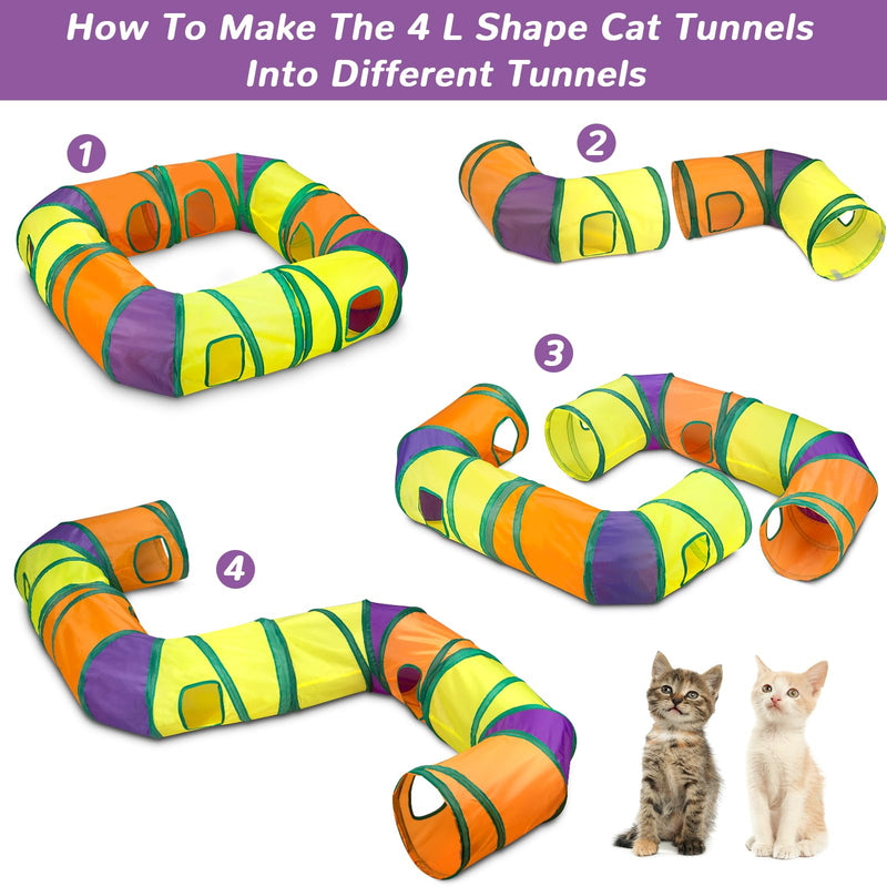 25 Pcs Cat Toys Set,Kitten Toys for Indoor Cats,Collapsible Cat Tunnel Tubes Interactive Feather Teaser Wand Toy for Kitten Cats Springs Mouse Crinkle Toys Rainbow Football Cat Ball with Bell Toy 4PCS L Shape Cat Tunnels - PawsPlanet Australia