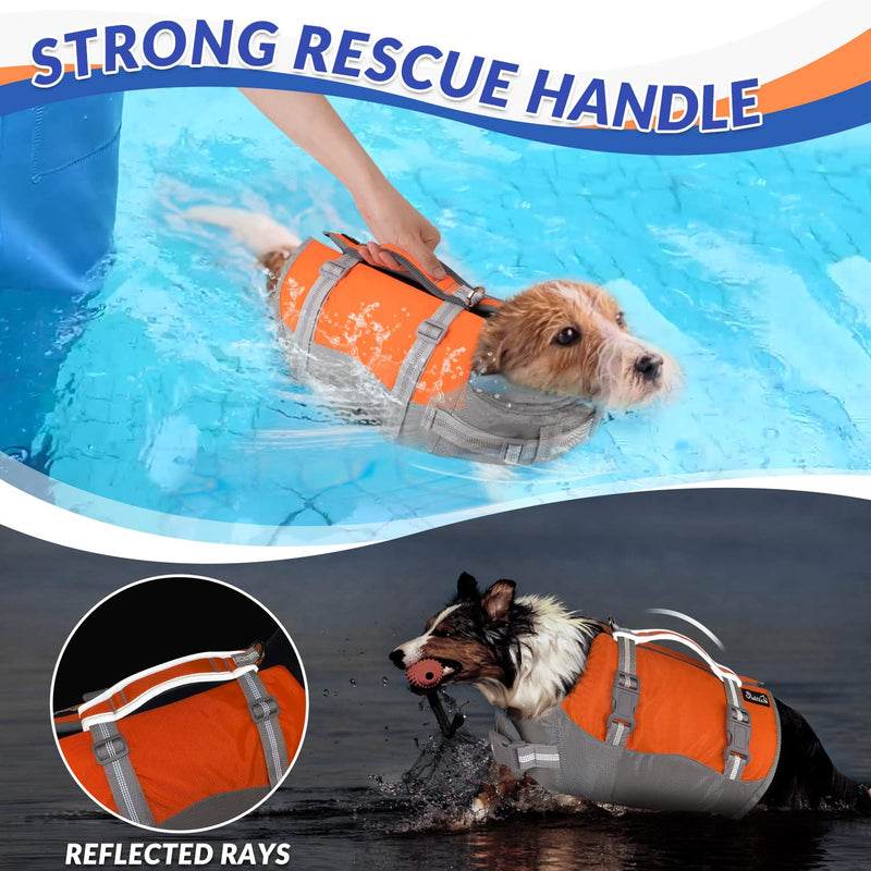 SlowTon Dog Life Jacket, Adjustable Ripstop Dog Life Vest with One Piece Belly Support Superior Buoyancy, Skin-Friendly Neoprene Pet Safety Flotation Vest for Swimming Boating Pool Beach(Orange,M) Medium Grey & Orange - PawsPlanet Australia