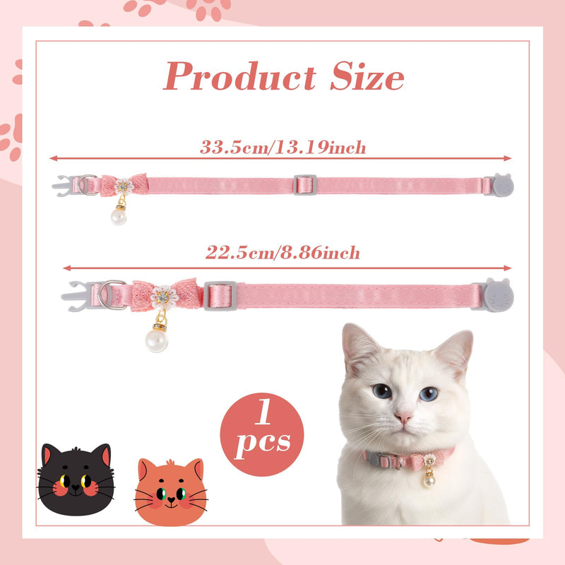 Cat Collar Breakaway, Adjustable Pink Cat Collar with Pearl Pendant, Cute Cat Collars with Safety Buckle Pink Bowtie Kitten Collars for Girl Cats - PawsPlanet Australia
