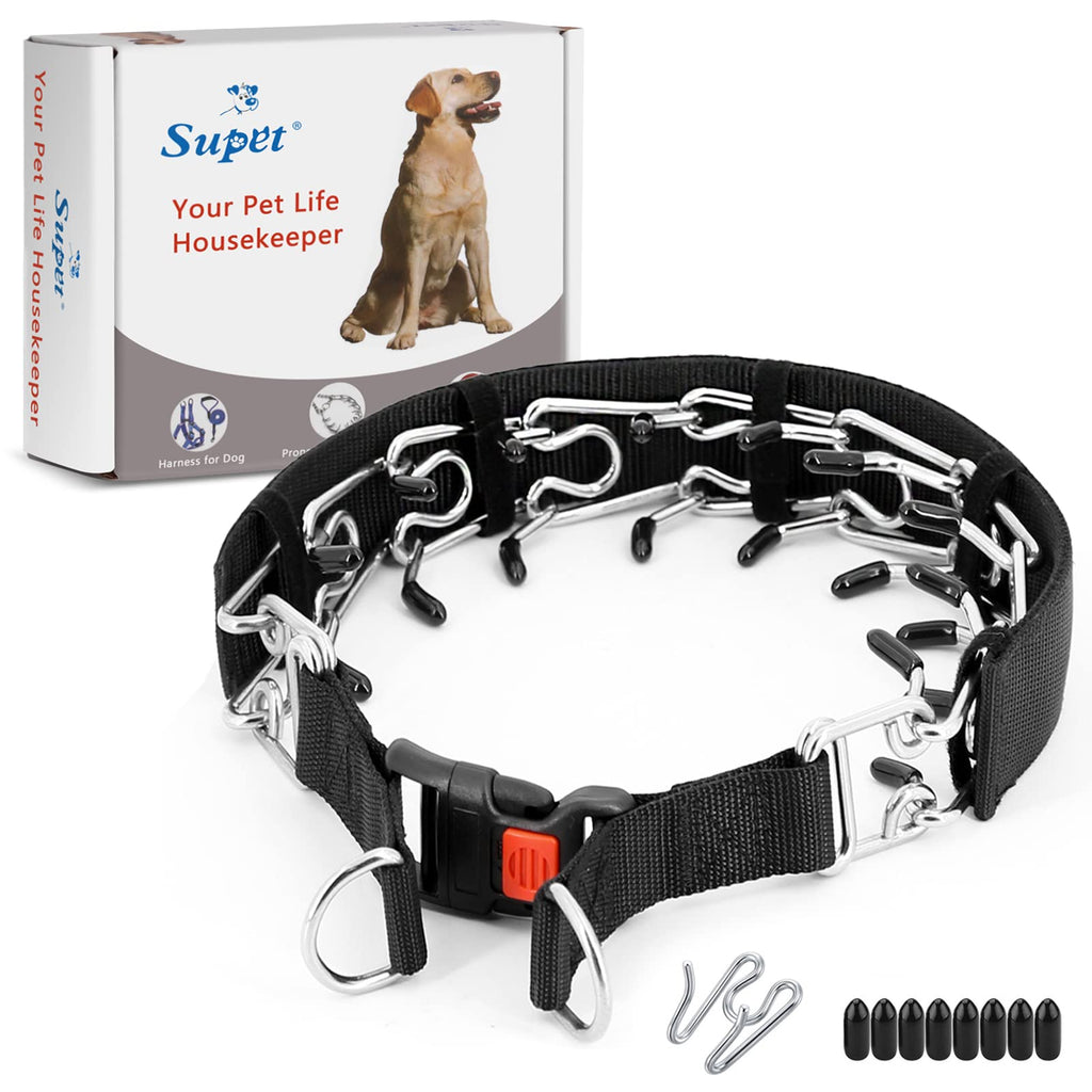 Supet Dog Prong Collar, Dog Choke Collar Adjustable Dog Pinch Collar with Quick Release Buckle/Nylon Cover for Small Medium Large Dogs Black M (Neck:16''-18'' Weight Around:50 lbs)