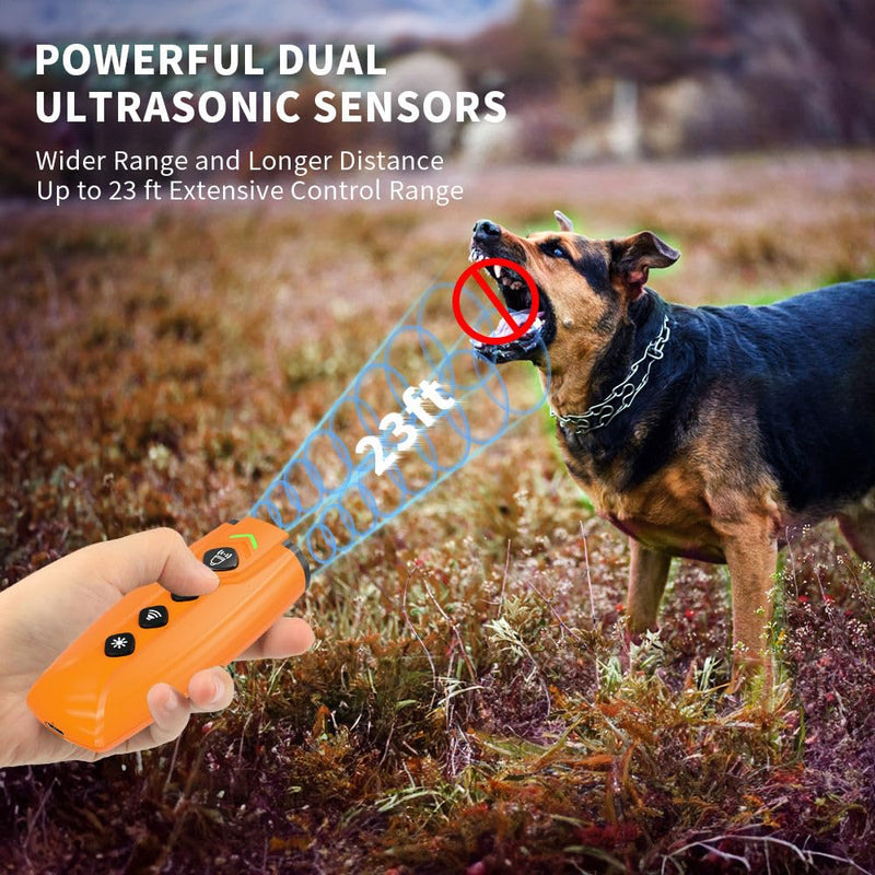 Dog Bark Deterrent Device with 3X Ultrasonic Barking Control and LED Light, Rechargeable Dog Training Tool for Indoor and Outdoor Use Behavior Correct Safe & Humane Orange