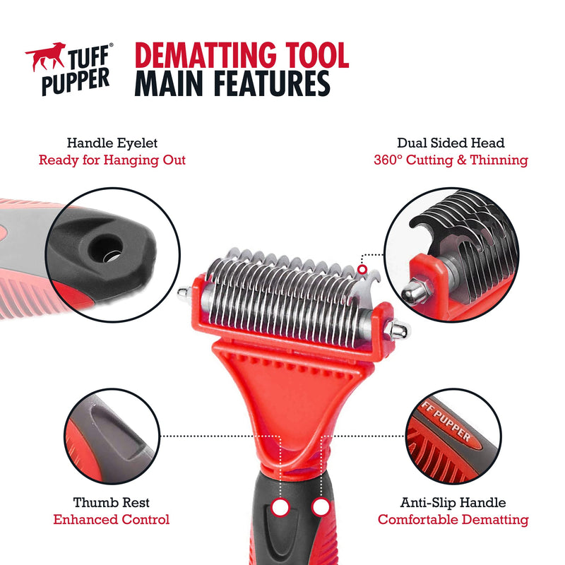 Tuff Pupper Dual Sided Dematting Comb | Convenient 12+23 Teeth Easily Removes Loose Fur Undercoat, Matting and Tangled Hair | Safe Comfortable Grooming Tool for Medium and Long Haired Cats Dogs Brush - PawsPlanet Australia