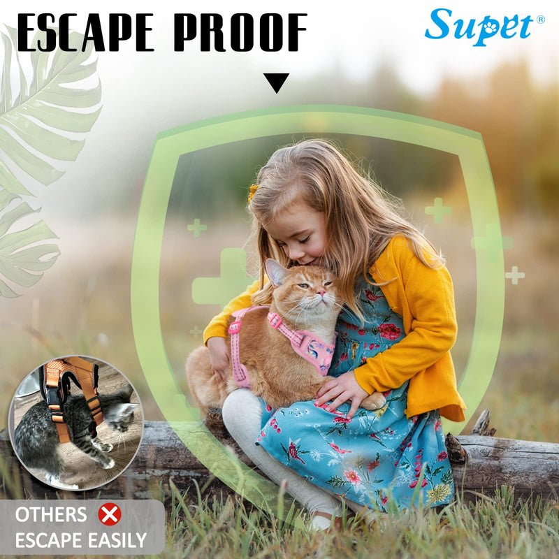 Supet Cat Harness and Leash Escape Proof for Walking, Adjustable Cat Vest Harness and Leash Set for Large and Small Kittens Dogs Pink M (chest: 15-22.5") - PawsPlanet Australia