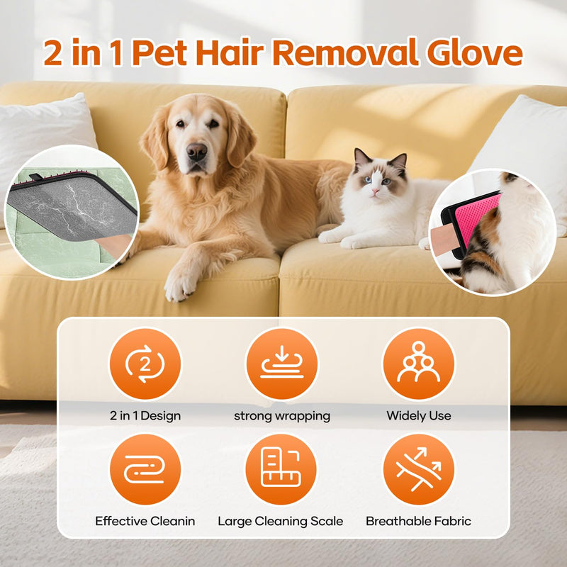 Dual-Sided Pet Hair Removal Glove, Pet Hair Remover, Soft Silicone Shedding Brush for Dogs & Cats, Pet Hair Gloves for Couch, Carpet, Clothing (Pink)