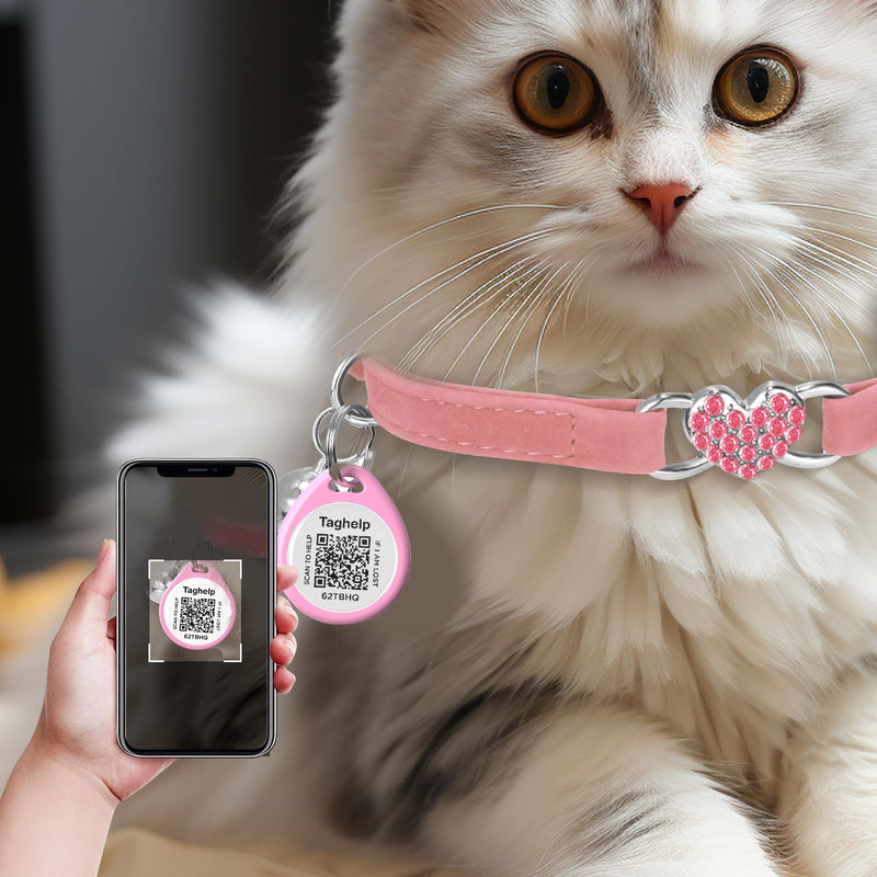 Heart Bling Cat Collar with Safety Belt and Bell Adjustable 8-13 inches for Kitten,Personalized Cat Collar with QR Code Smart ID tag, Pet Name and Phone Number on line,NO app (Blue) blue - PawsPlanet Australia