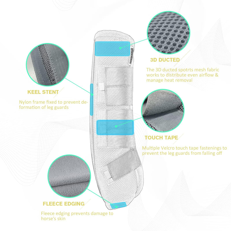 Harrison Howard Horse Fly Prevention Fleece-Edging Nylon Strap Fly Boots Horse Leg Guards Set of 4 -Silver (Full) Silver Full (Large)