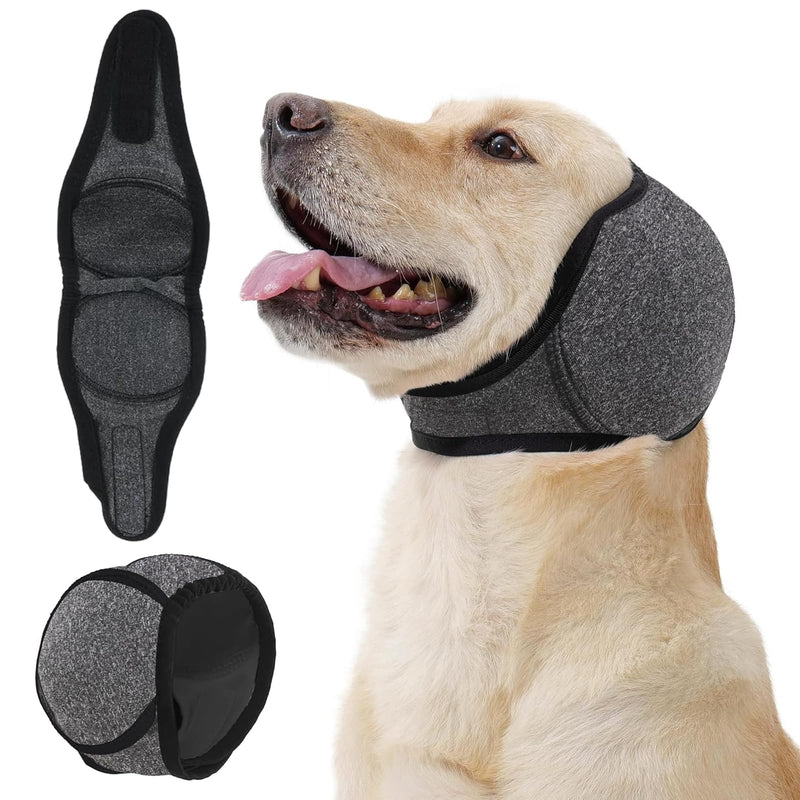 2PCS Dog No Shake Ear Wrap Muff & Calming Hoodie, Water Resistant Dog Ear Covers for Noise Protection, Anxiety Relief, Thunderstorms, Fireworks, Grooming, and Swimming (Grey, M)