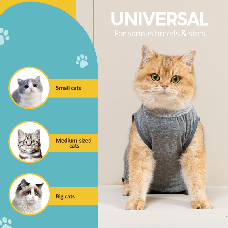 Avont 2 Pack Cat Recovery Suit - Kitten Onesie for Cats After Surgery, Cone of Shame Alternative Surgical Spay Suit for Female Cat, Post-Surgery or Skin Diseases Protection -Grey/Dark Grey (M) Medium Light Grey/Dark Grey