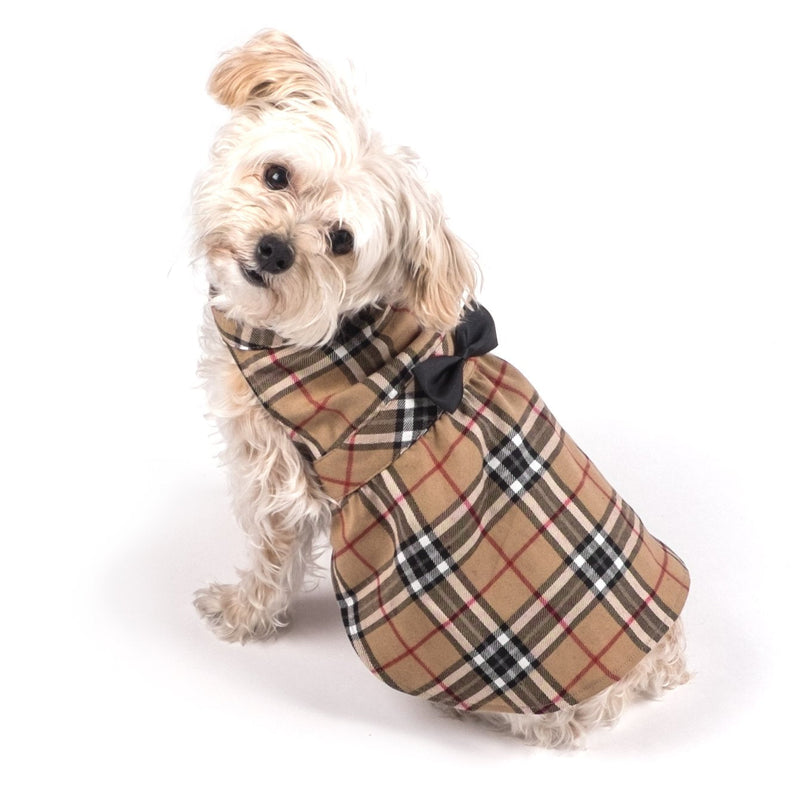 The Worthy Dog Flannel Plaid Adjustable Pet Dress, Stylish Bow Attached Dress, Summer Outfit For Doggy, Fits Small Size Dogs, Tan S - PawsPlanet Australia