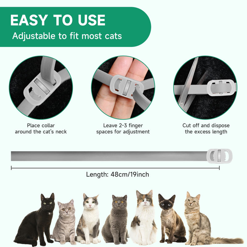 4 Pack Cat Flea Collars, Cat Flea and Tick Treatment, 32 Months Protection Flea and Tick Prevention for Cats, Waterproof Flea Collar for Cats, One Size Fits All for All Breeds, Grey