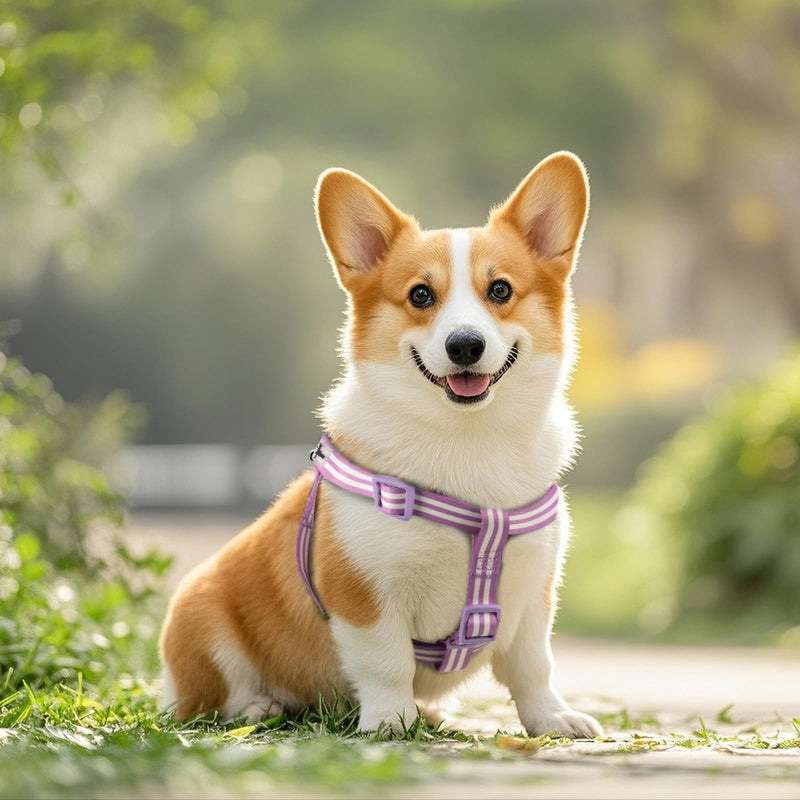 Stripe Step in Dog Harness for Small Dogs, Freedom Nylon Dog Halter Vests, Lightweight and Escape Proof Puppy Harness, Quick Fits for Small Medium and Large Dogs, Purple L - PawsPlanet Australia
