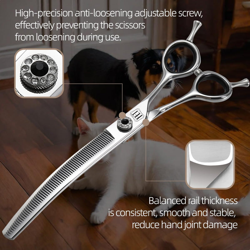 Dog Grooming Scissors: 7.5 inch Professional Pet Curved Thinning Shears Made Of Japanese 440C Advanced Stainless Steel for Dogs Cats and Other Pets - PawsPlanet Australia