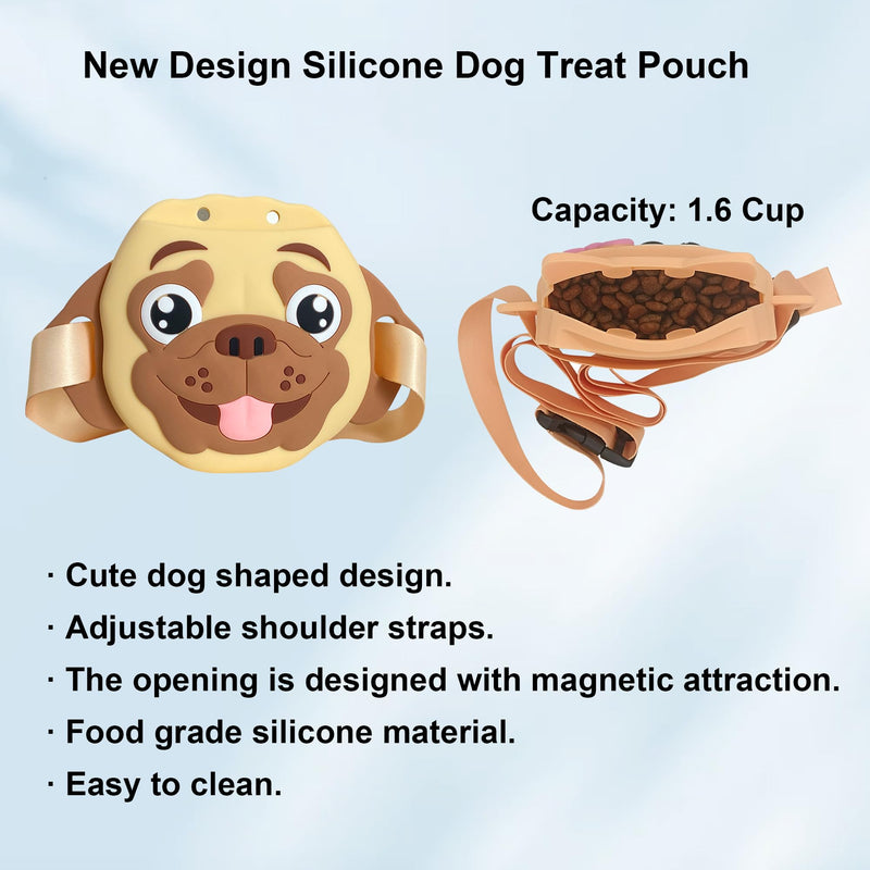 Jongdari Silicone Dog Treat Pouch with Training Clicker, Puppy Walking Treat Snack Pouch Bait Bags Holder Carrier for Pet Training with Waist Belt, 4 Magnetic Closure (French Bulldog) French Bulldog - PawsPlanet Australia