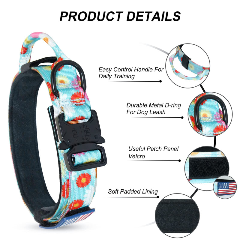 Hotsky Tactical Dog Collar and Leash Set, Heavy Duty Dog Collars for Medium Dogs, Adjustable Nylon Collars and Leashes with Handle Metal Buckle for Large Dogs, with Airtag Case and Patches(Daisy, XL) XL(20"-23") Daisy Set - PawsPlanet Australia