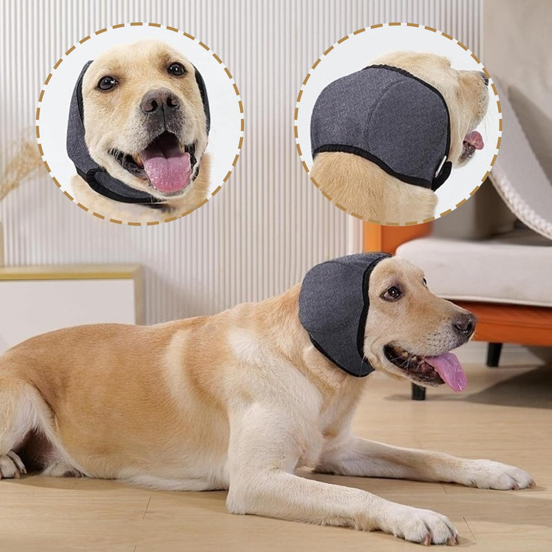 Dog Ear Defenders, Adjustable Waterproof Pet Ear Muffs for Dogs, Quiet Dog Snood Ear Protectors, Hoodie Ears Cover Muffs Plug for Bath Noisy Reduction Grooming Fireworks Thunderstorms (Gray, M)