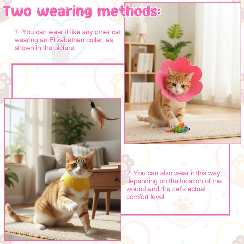 2 Pack Felt Cat Cone Collar Cute Flower Cone for Dogs to Stop Licking Comfortable Adjustable Cat Cones Collar Surgery Recovery Elizabethan Collars for Cats Kitten Puppy(Size M)