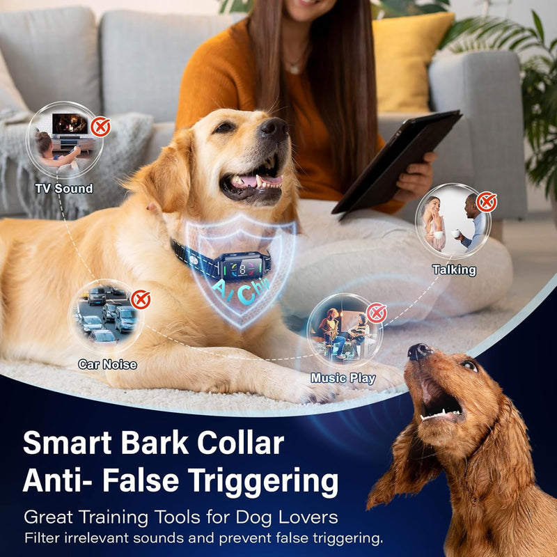 Dog Bark Collar for Large Medium Small Dogs, Smart Automatic AI Bark Collar for Dogs,Effective Anti Barking Training Collar with IP67 Waterproof, 6 Safe Training Modes and 8-Level Sensitivity 1 Pack - PawsPlanet Australia