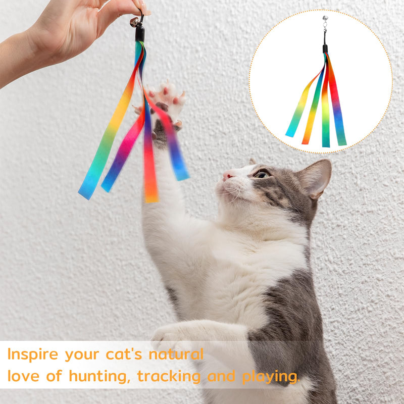 5 Pcs Cat Toys Wand Replacement, Interactive Kitten Rainbow Wand Toy, Portable Cat Teaser Wands, Cats Ribbon Refill Attachment Toys with Bell for Most Cats Kittens Small Pets - PawsPlanet Australia