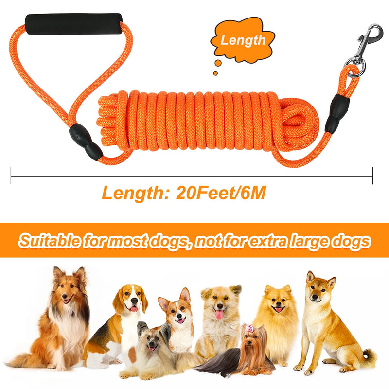 Vivifying Floating Long Dog Leash, 20FT Dog Training Leash, Lightweight Dog Check Cord Rope Leash with Comfortable Handle for Outside, Hiking, Swimming, Beach and Lake Orange - PawsPlanet Australia