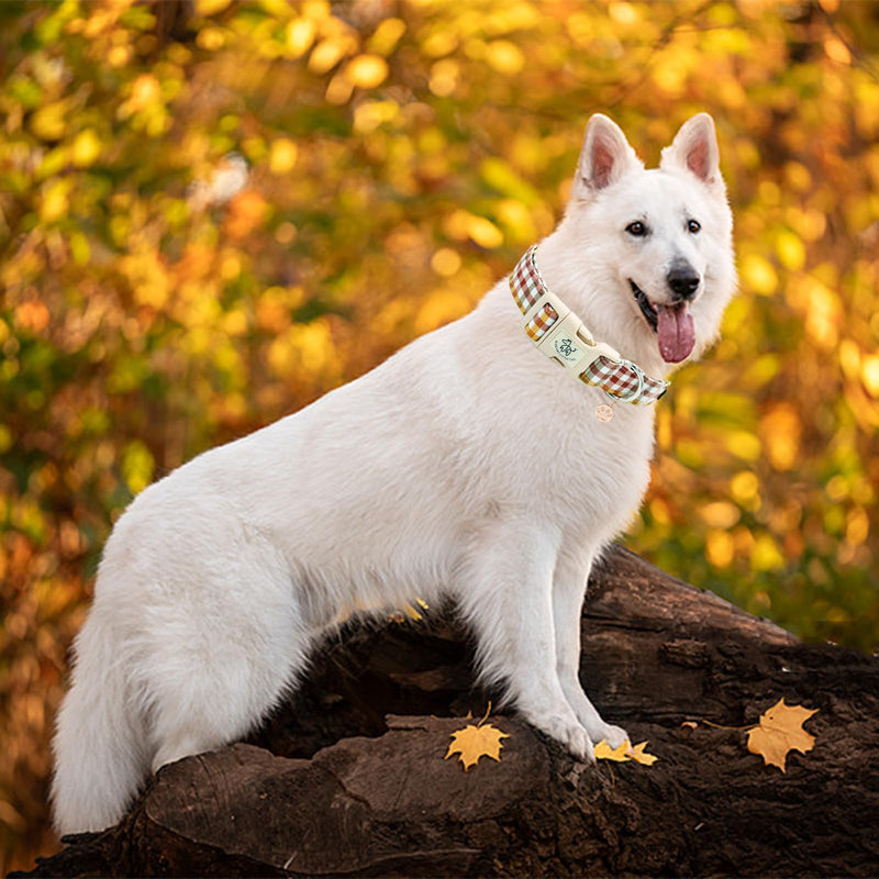 Elegant little tail Fall Dog Collar, Plaid Puppy Collars Fall Yellow Male Cute Puppy Adjustable Cotton Pet Collar with Quick Release Buckle for Small Medium Large Dogs Small (Pack of 1) - PawsPlanet Australia