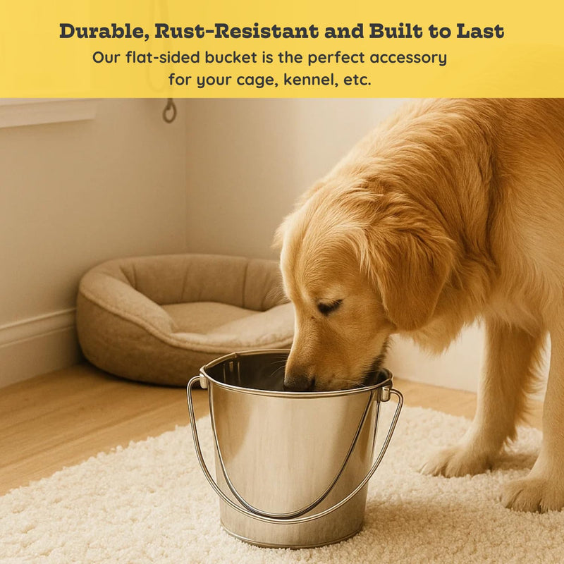 9 Quart Stainless Steel Flat Side Bucket | Durable Heavy Duty Food & Water Feeding Pails for Dog Goat Sheep horse | Fits kennels Cage Critter Crates Hanging Pet Pail | Multipurpose Bucket 9 Quarts - PawsPlanet Australia