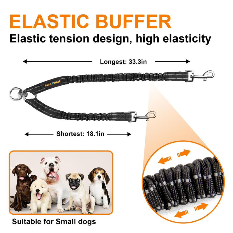 MingXpet 2 Dog Leash, Dog Leash for 2 Dogs, 360° Swivel No Tangle Double Walking Training Leashes for Small Dogs, Comfortable Shock Absorbing Reflective Bungee, Black - PawsPlanet Australia
