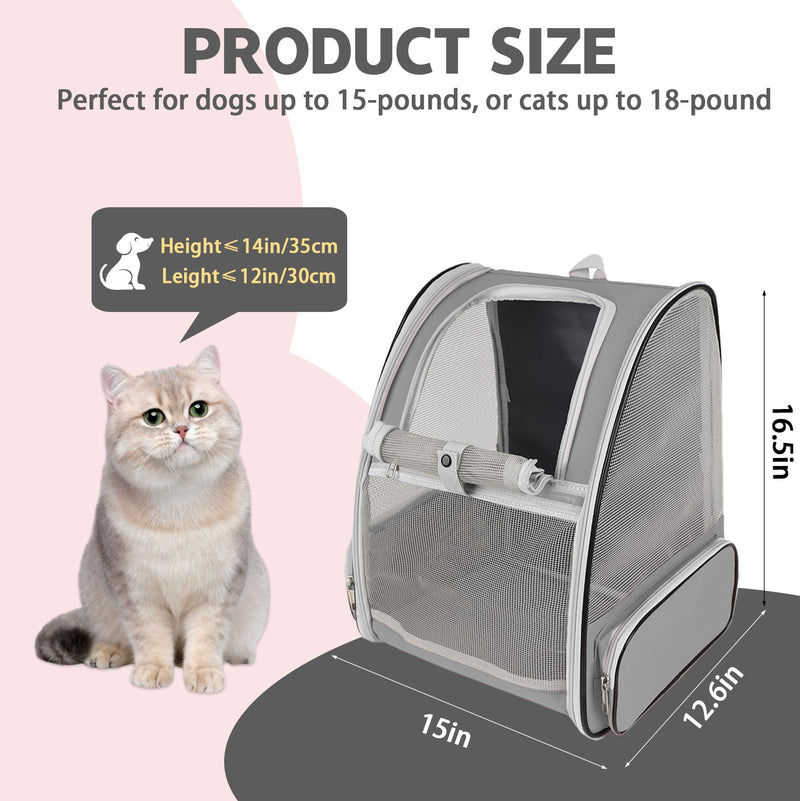 Cat Backpack Carrier,Pet Carrier Airline Approved for Small Dog Cat Puppy Kitten Bunny,Ventilated Mesh Design Animal Backpack for Hiking Camping Travel Bag (Light Grey) Light Grey - PawsPlanet Australia