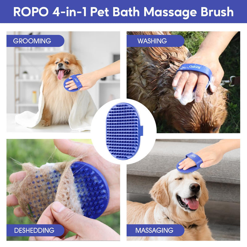 Dog bath brush, ROPO rubber massage pet shampoo brush, used for pet grooming, removing shedding fur, combing tangles and dead fur, suitable for pet dogs and cats (blue) blue - PawsPlanet Australia