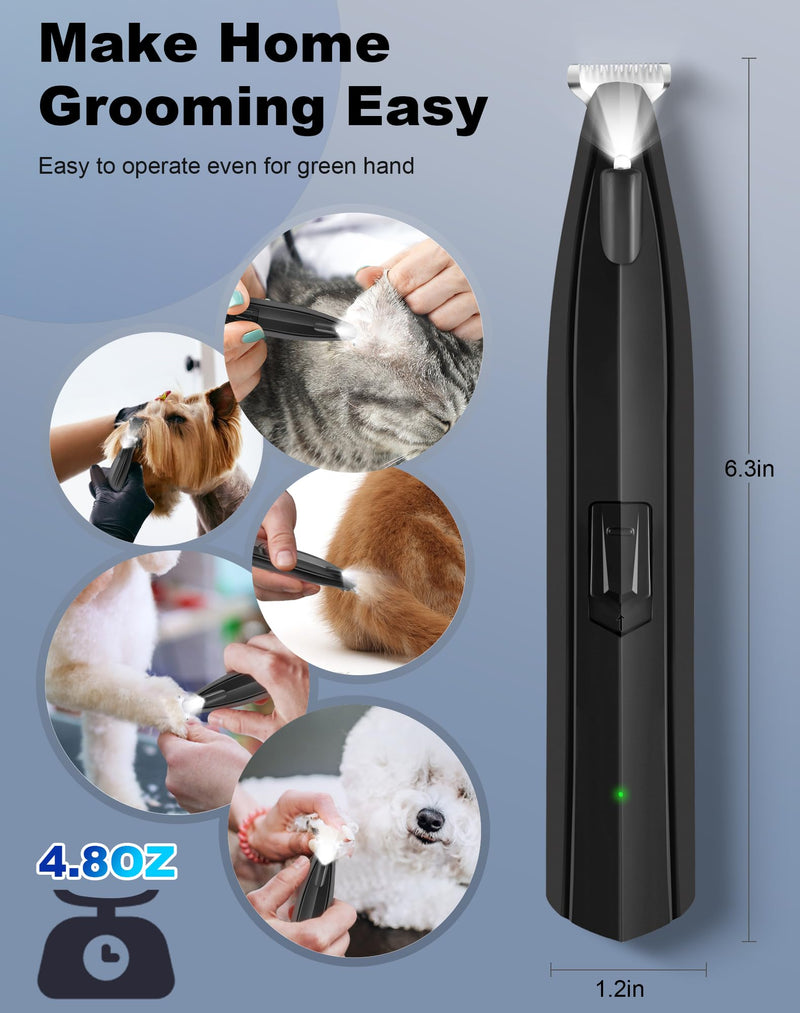 Dog Paw Trimmer for Grooming, Cordless Electric Dog Clippers with LED Light, Rechargeable Low Noise Small Pet Shaver for Trimming Cat's Hair Around Eyes, Faces, Ears, Paws, Rump(Black) Black - PawsPlanet Australia