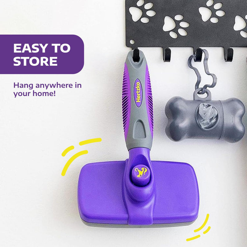 Hertzko Self-Cleaning Slicker Brush - Cat and Dog Brush for Shedding, Tangles and Dirt - Gentle Grooming Tool for Sensitive Skin - Pet Hair Remover for Long and Short Coats - Purple Large - PawsPlanet Australia