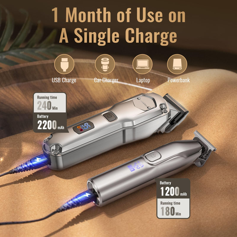 Jack & Rose Clippers and Trimmers Set, Cordless Hair Clippers for Men, Barber Clippers Set Silvery