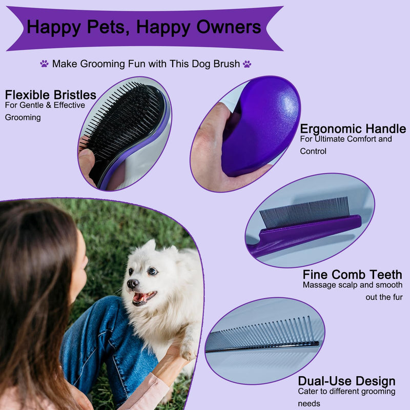 3 PCS Puppy Brush Grooming Kit, Stainless Steel Flea Comb, Fit for Yorkie, Shih Tzu, Maltipoo, Soft Bristle (Dark Purple) Dark Purple - PawsPlanet Australia