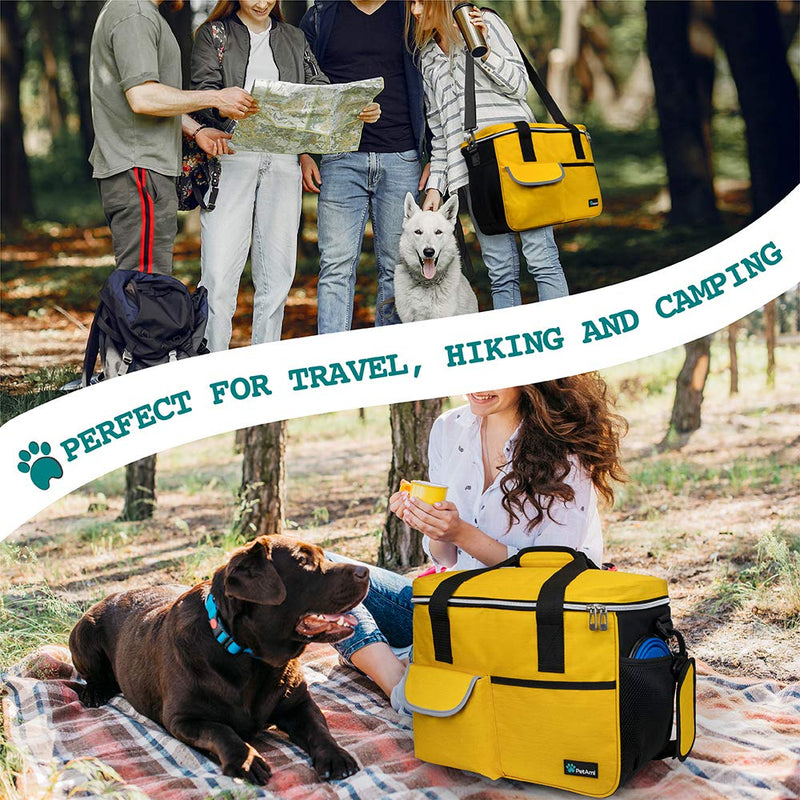 PetAmi Dog Travel Bag, Travel Pet Bag Organizer, Dog Food Travel Bag with Food Container and Bowls, Dog Travel Supplies Gift Accessories for Weekend Camping, Dog Cat Diaper Bag (Yellow, Medium) Medium - 14.5"L x 8"W x 12.0"H Yellow
