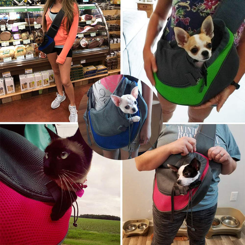 Pet Sling Carrier Bag, Hand-Free Dog Cat Outdoor Travel Shoulder Bag with Adjustable Strap& Zipper L(up to 5 kg) Red-a
