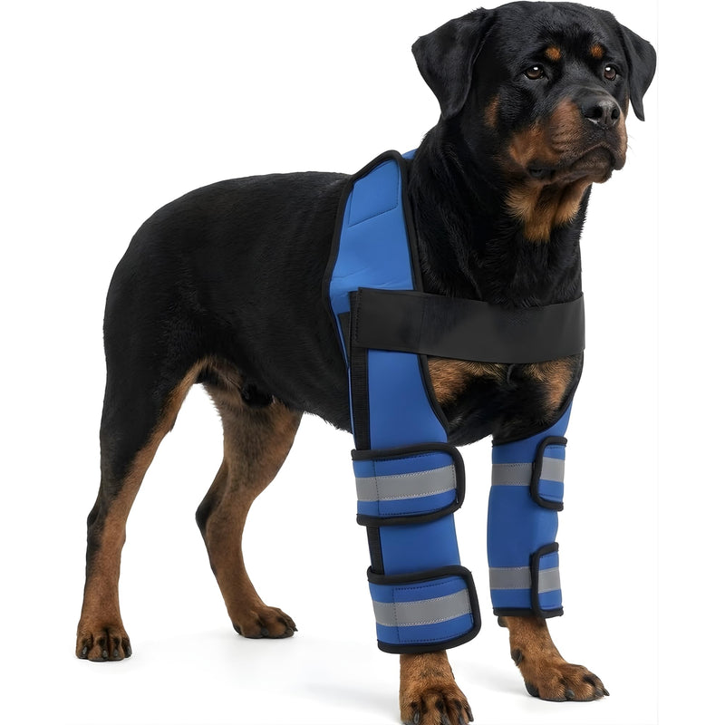 Dog Knee Brace with 4 Support Strips, Adjustable Elbow and Knee Support for Front Legs, Reflective Anti Licking Leg Wrap for Arthritis, Calluses, Injury Recovery (Large) Large