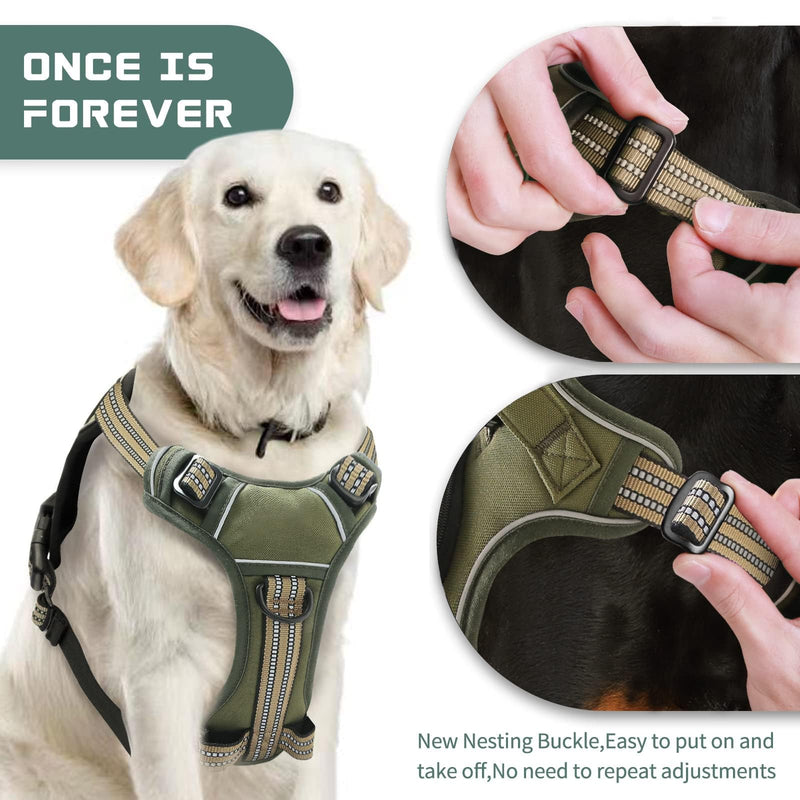 No Pull Dog Harness for Large Dogs, Adjustable No Choke Pet Vest with Dog Leash Fit Smart Reflective Pet Walking Harness for Training Easy Control Soft Handle Green L Army Green - PawsPlanet Australia