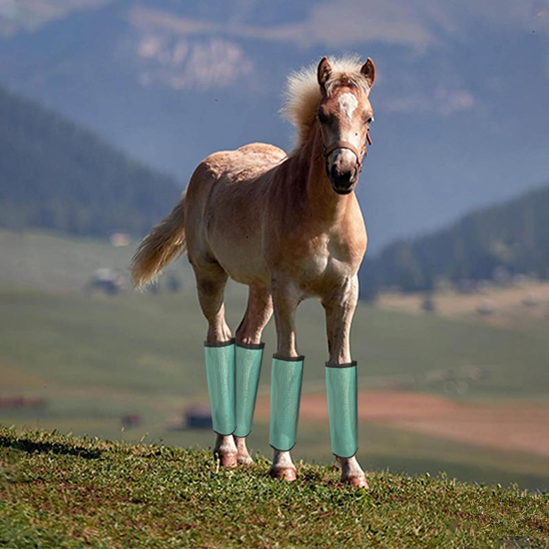 Horse Fly Boots, Breathable Mesh Fly Boots for Horses Set of 4 Reduce Stomping & Foot Fatique Pet Supplies (Mint, Middle) 4Pack-Mint-Msize