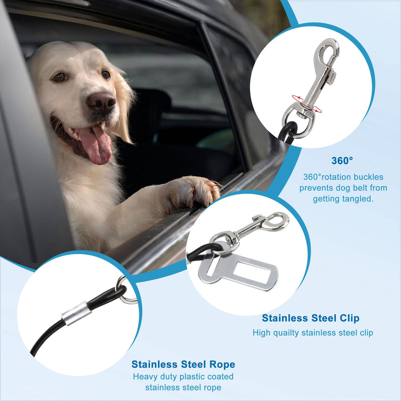 Mogoko Chew Proof Dog Car Seatbelt Safety Restraint Pet No-Chew Tether Cable Stainless Steel Dog Leash Puppy Vehicle Seat Belt Strap with Double Clip and Latch Attachment (S Size,24 inch) 24.0 inch - PawsPlanet Australia
