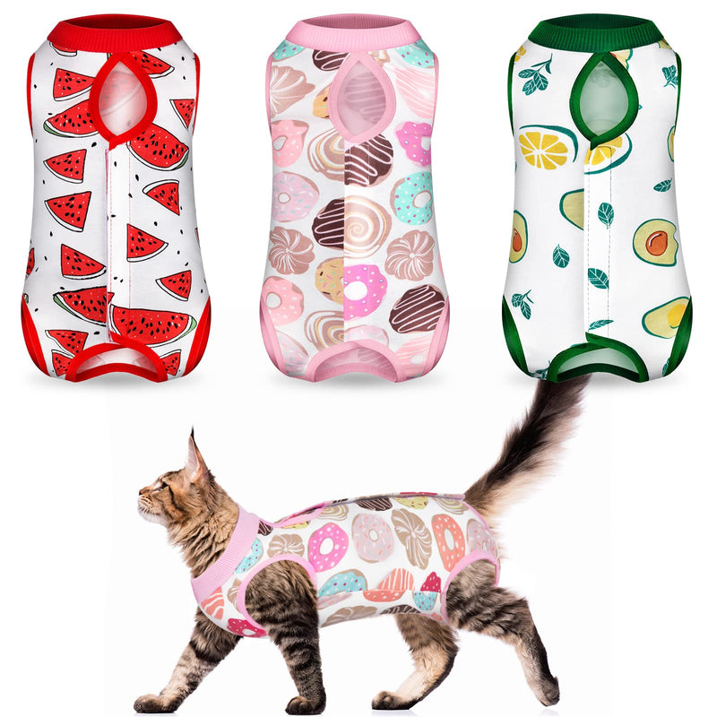 Nuanchu 3 Pieces Cat Recovery Suit Kitten Recovery Suit E-Collar Alternative for Cats and Dogs Abdominal Skin Anti Licking Pajama Suit (Watermelon Pattern, Medium) Watermelon Pattern