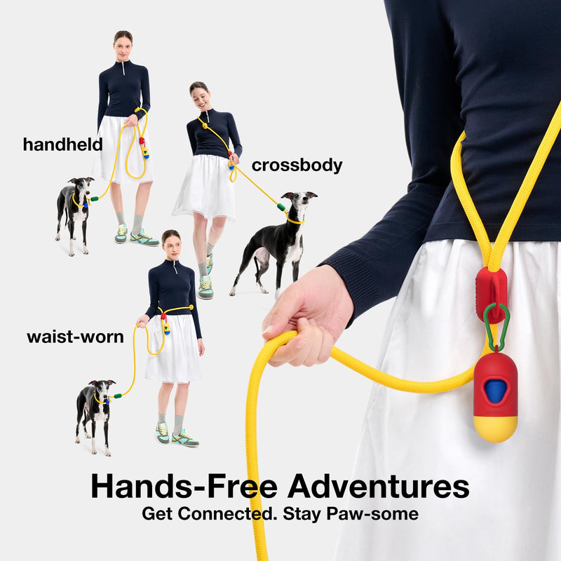 VETRESKA Hands-Free Dog Leash, 8FT Adjustable Rope Leash for Medium Large Dogs, Waist/Crossbody Slip Lead Leashes for Walking, No Pull Dog Leashes with Bag Dispenser, 2 in 1 Walk Kit (Chroma) Chroma Yellow - PawsPlanet Australia