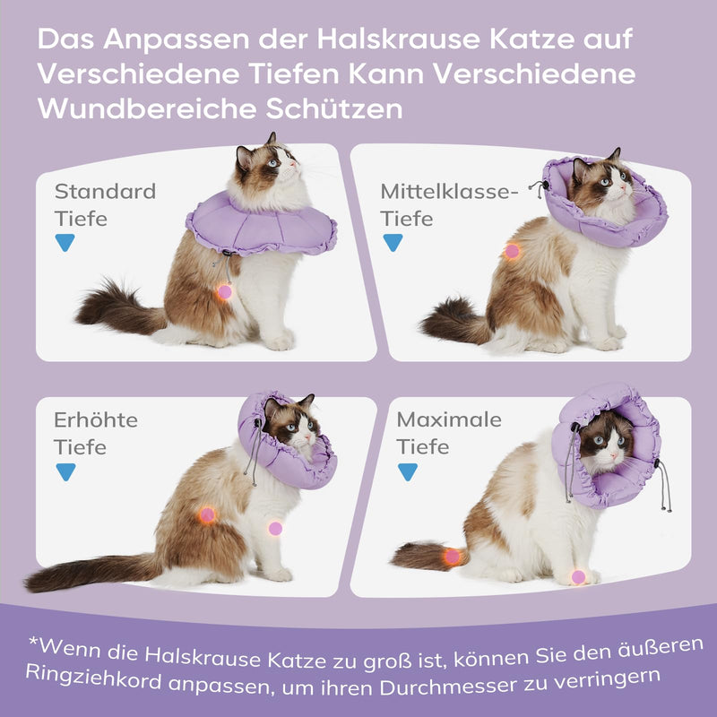 Adjustable Collar for Cats, Soft Waterproof Recovery Collar After Surgery for Cats with Floral Pattern (Purple, S)