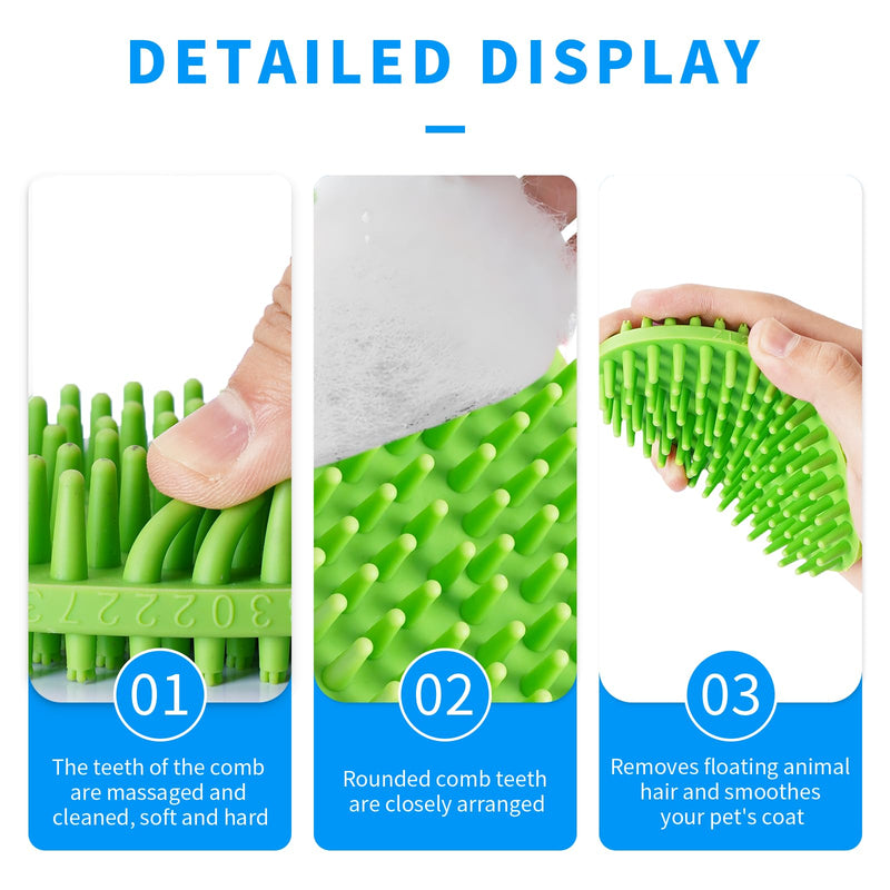 Dog Bath Brush, Green Double-Sided Shampoo Massage Brush, Adjustable Collar Handle for Grooming Short and Long Haired Pets(2pcs) Green(2 pack) - PawsPlanet Australia