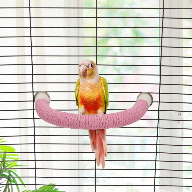 Hypeety Bird Perches Parrot U Shape Natural Wood Hemp Rope Stand Perch Bird Stick Paw Grinding Perch Birdcage Accessories Perch Standing Toy for Budgies Parakeet Cockatiel Conures Pink 7.4x5.9'' - PawsPlanet Australia