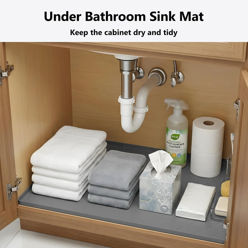 Mateeylife Under Sink Mats for Kitchen Waterproof 34"X22", Undersink Protectors，Silicone Mat Cabinet Liner, Under Sink Organizer for Bathroom and Kitchen，Boot Tray Pet Food Mat, Dark Grey 22''W x 34''L - PawsPlanet Australia
